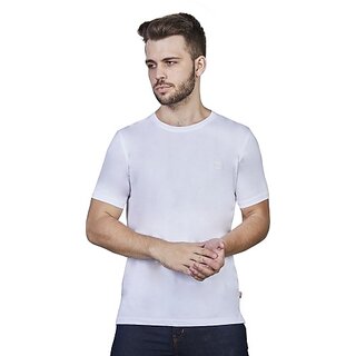                       Mohave Solid Men Round Neck White T-Shirt                                              