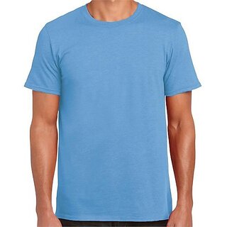 Hine Solid Men Round Neck Light Blue T-Shirt