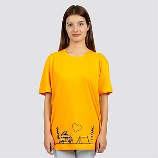                       Sthulas Printed Women Round Neck Yellow T-Shirt                                              