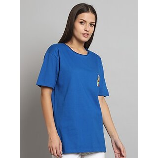                       Sthulas Solid Women Round Neck Blue T-Shirt                                              