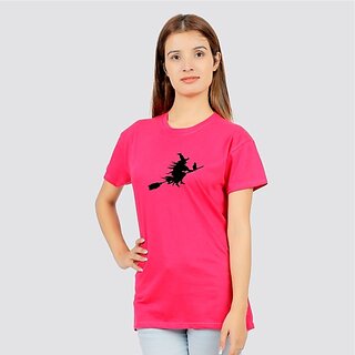                       Sthulas Solid, Printed Women Round Neck Pink T-Shirt                                              