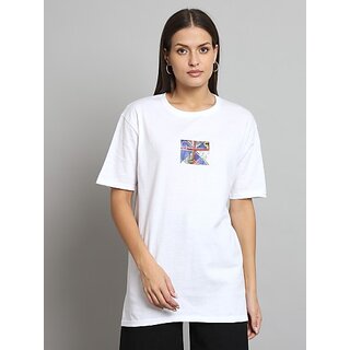                       Sthulas Printed Women Round Neck White T-Shirt                                              