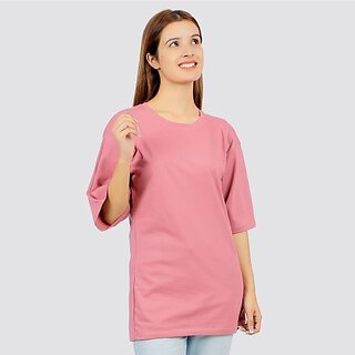                       Sthulas Solid Women Round Neck Pink T-Shirt                                              