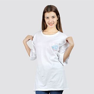                       Sthulas Printed Women Round Neck White T-Shirt                                              