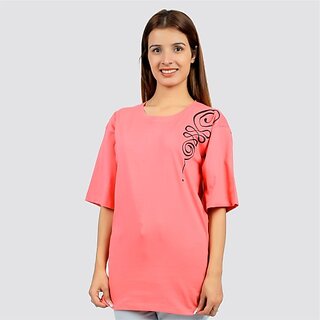                       Sthulas Solid Women Round Neck Pink T-Shirt                                              
