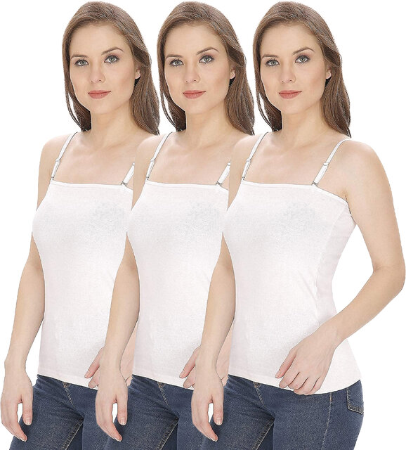 Buy Combo Women Cotton Camisoles Detachable/Removable Straps Strapless  Spaghetti Slip Tank Top Camisole (Pack of 3) Online - Get 51% Off