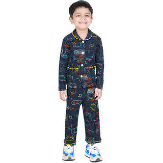                       Kid Kupboard Cotton Boys Sleepsuit, Black, Full-Sleeves, 6-7 Years KIDS5665                                              