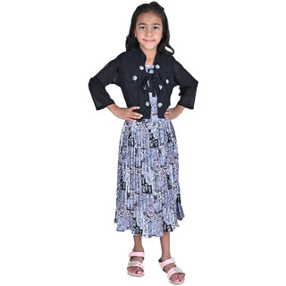                       Kid Kupboard Cotton Girls A-Line Dress, Multicolor, Full Sleeves, Crew Neck, 7-8 Years KIDS5686                                              