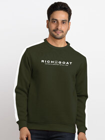 Richgoat Men Self Design Green///White Sweatshirt