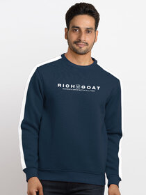 Richgoat Men Self Design Blue Sweatshirt