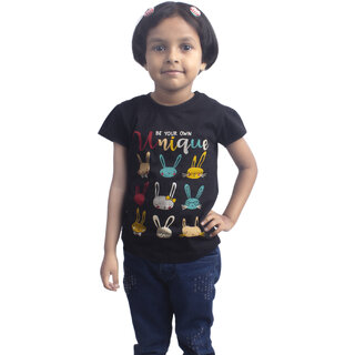                       Kid Kupboard Cotton Baby Girls T-Shirt, Black, Half-Sleeves, Crew Neck, 4-5 Years KIDS5693                                              