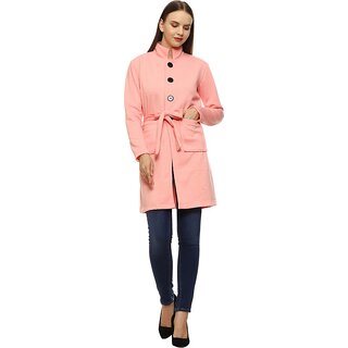 Roarers Pink Cotton Blend Solid Coat For Women