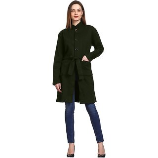 Roarers Dark Green Cotton Blend Solid Coat For Women
