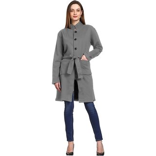Roarers Grey Cotton Blend Solid Coat For Women