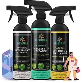Beegreen BathBliss Kit 2 | Bathroom And Tile Cleaner Stainless Steel Cleaner Shower Glass Cleaner (Pack of 3)