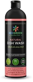 Beegreen Natural Dish Wash Liquid Soap- 500 ml | Eco-Friendly And Biodegradable |Safe For Sensitive Skin| 100% Natural And Plant based | Non Toxic | Chemical Free | Food Grade Ingredients