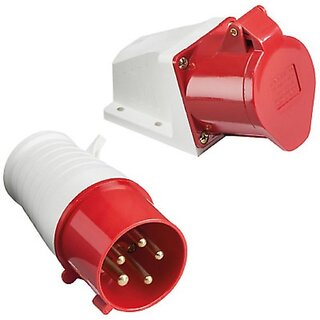 Brow Industrial Plug And Socket 32 A X 5 Pin 415V Weatherproof Ip44 Industrial Plug And Socket Wire Connector (Red, White, Pack Of 2)