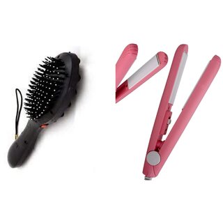 Style Maniac Head Massager Hairbrush & Mini Hair Straightener (Assorted Color).