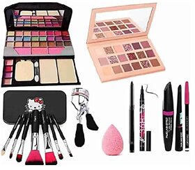 NewClick Fashion 6155 Multicolour Makeup Kit With 7 Black Makeup Brushes Nude Eyeshadow Palatte36H Kajal 3In1 Eyeliner Mascara Eyebrow Pencil Eyelash Curler And Beauty Blender - (Pack Of 16)