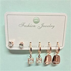 Charming Korean Style Fashionable Jewellery Pack Of 3 Pairs Crystal Stainless Steel Earring Set, Drops And Danglers, Stud Earring, Huggie Earring