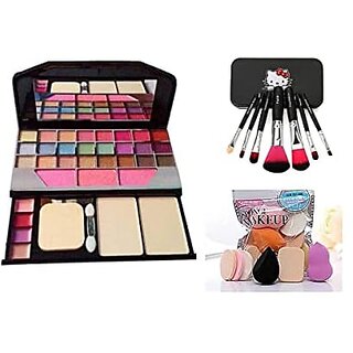 NewClick 6155 Makeup Kit with 7 Black Makeup Brushes and 6in1 Makeup Sponges - (Pack of 14) Multicolor
