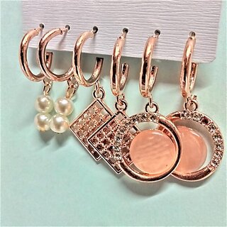 Charming Trendy Fashionable Heavy Work Drop Earring Pack Of 3Pairs Pearl Stainless Steel Drops And Danglers, Earring Set, Cuff Earring