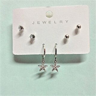                       Charming Top Selling Korean Earring Combo Pack Of 3 Pairs Crystal Stainless Steel Stud Earring, Earring Set, Tassel Earring                                              