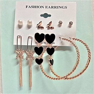                       Charming Top Selling Fashionable Earring Set Pack Of 6 Pairs Crystal Stainless Steel Chandbali Earring, Drops And Danglers, Earring Set, Stud Earring                                              