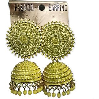                       Charming Fashionable Coloured Jhumka Beads Brass Jhumki Earring                                              