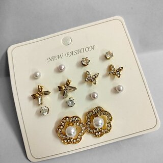                       Charming Top Selling Trendy Earring Combo Pack Of 7 Pairs Crystal, Pearl Stainless Steel Stud Earring, Earring Set                                              