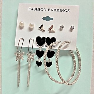                       Charming Top Selling Earring Combo Set Pack Of 6 Pairs Crystal, Pearl Stainless Steel Drops And Danglers, Chandbali Earring, Earring Set, Stud Earring                                              