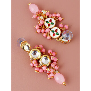                       Lucky Jewellery Traditional Back Meenkari Gold Plated uncut kundan Pink Earrings (193-J5EK-1810-PK)                                              