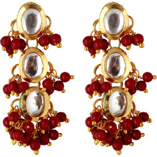                       Lucky Jewellery Traditional Back Meenkari Gold Plated uncut kundan Maroon Earrings (219-J5EK-1811-M)                                              