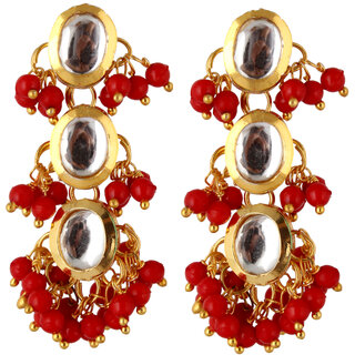                       Lucky Jewellery Traditional Back Meenkari Gold Plated uncut kundan Red Earrings (219-J5EK-1811-RED)                                              