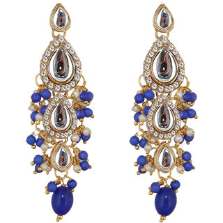                       Lucky Jewellery Traditional Gold Plated Kundan Stone Blue  Earrings for Girls & Women (260-MEK-1812-B)                                              