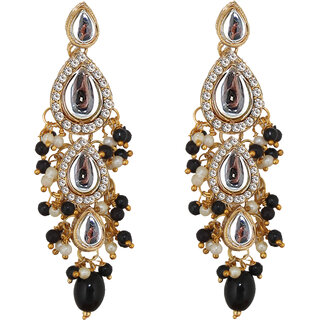 Lucky Jewellery Traditional Gold Plated Kundan Stone Black Earrings for Girls & Women (260-MEK-1812-BL) Lucky Jewellery Traditional Gold Plated Kundan Stone Black Earrings for Girls & Women (260-MEK-1812-BL)