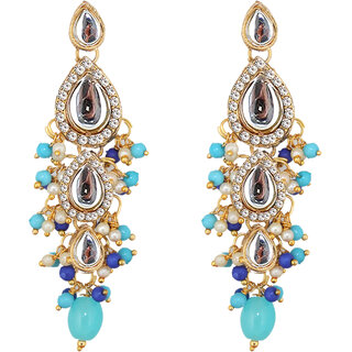                       Lucky Jewellery Traditional Gold Plated Kundan Stone Firoji Blue  Earrings for Girls & Women (260-MEK-1812-FB)                                              
