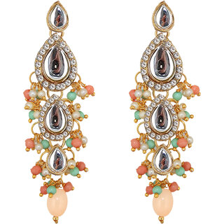                       Lucky Jewellery Traditional Gold Plated Kundan Stone Light Peach Mint Earrings for Girls & Women (260-MEK-1812-LPHMNT)                                              