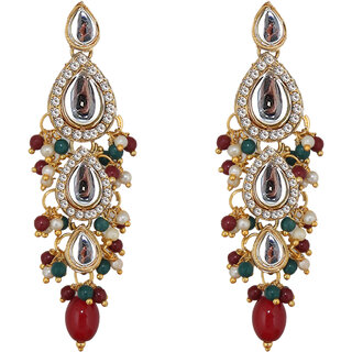                       Lucky Jewellery Traditional Gold Plated Kundan Stone Maroon Green  Earrings for Girls & Women (260-MEK-1812-MG)                                              