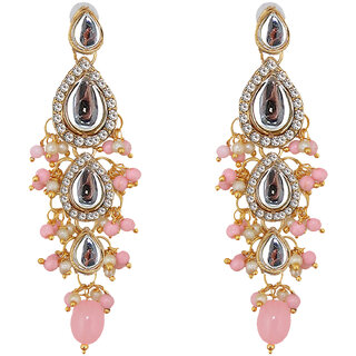                       Lucky Jewellery Traditional Gold Plated Kundan Stone Pink Earrings for Girls  Women (260-MEK-1812-PK)                                              