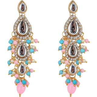                       Lucky Jewellery Traditional Gold Plated Kundan Stone Pink Firoji Earrings for Girls & Women (260-MEK-1812-PKF)                                              