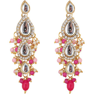                       Lucky Jewellery Traditional Gold Plated Kundan Stone Magenta Pink Earrings for Girls & Women (260-MEK-1812-PKR)                                              