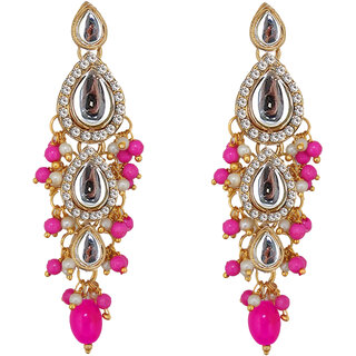                       Lucky Jewellery Traditional Gold Plated Kundan Stone Magenta Earrings for Girls & Women (260-MEK-1812-R)                                              