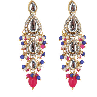                       Lucky Jewellery Traditional Gold Plated Kundan Stone Magenta Blue Earrings for Girls & Women (260-MEK-1812-RB)                                              