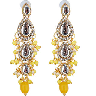                       Lucky Jewellery Traditional Gold Plated Kundan Stone Yellow Earrings for Girls & Women (260-MEK-1812-Y)                                              