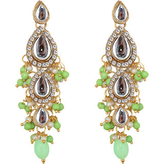                       Lucky Jewellery Traditional Gold Plated Kundan Stone Parrot Green Earrings for Girls & Women (260-MEK-1812-PRT)                                              