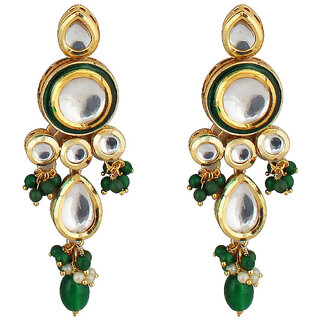 Lucky Jewellery Traditional Gold Plated Kundan Stone Green Earrings for Girls Women (272-J5EK-1839-G) Lucky Jewellery Traditional Gold Plated Kundan Stone Green Earrings for Girls Women (272-J5EK-1839-G)