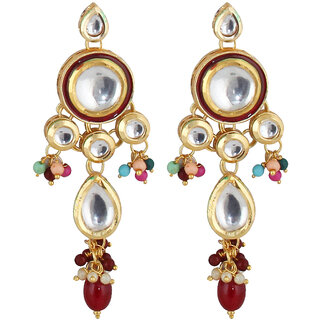                       Lucky Jewellery Traditional Gold Plated Kundan Stone Multi Earrings for Girls  Women (272-J5EK-1839-MT)                                              