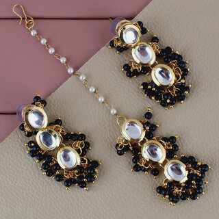 LUCKY JEWELLERY Designer Back Meena Gold Plated Kundan Black Color Tika Earrings for Girls  women (319-J5E2K-1811-BL)