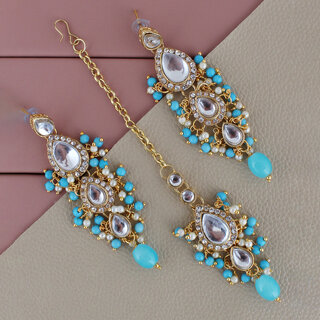 LUCKY JEWELLERY Designer Gold Plated Kundan Firoji Tika Earring Set for Girls women (320-ME2K-1812-F) LUCKY JEWELLERY Designer Gold Plated Kundan Firoji Tika Earring Set for Girls women (320-ME2K-1812-F)